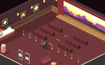 The neighborhood cinema with red seats and a big screen