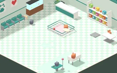 The vet clinic with a waiting area and pet toys